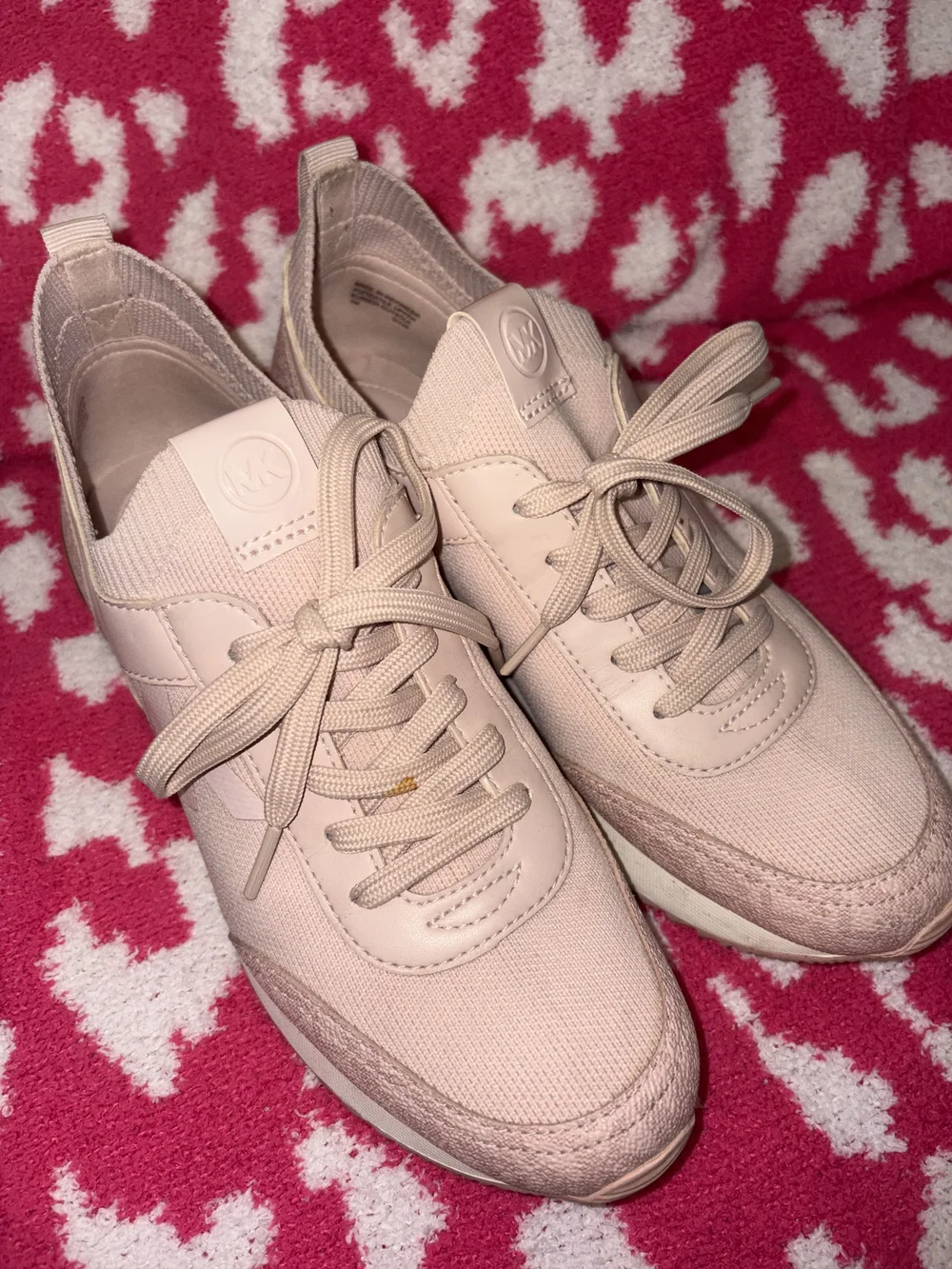 Michael Kors Blush Pink Lace-Up Knit Sneakers